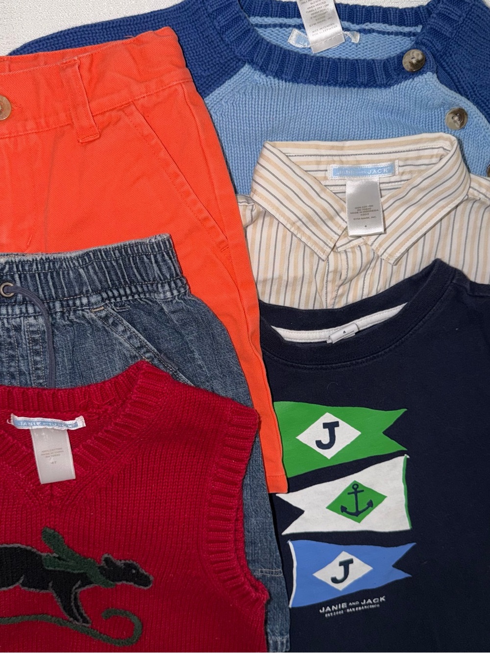 Janie and Jack Sweater, Button down, Tshirt, sweater vest and shorts